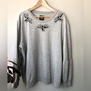 DKNY Gray Rhinestone Embellishment Sweatshirt with Balloon Sleeves. Oversized